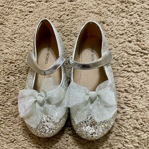 Silver Glitter Kids Shoes with Bow
